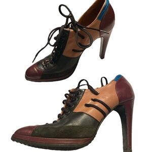 ALAIA Vintage Lace-Up Colorblock booties 37.5